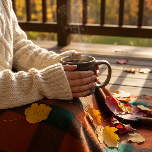 Cozy hands holding mug