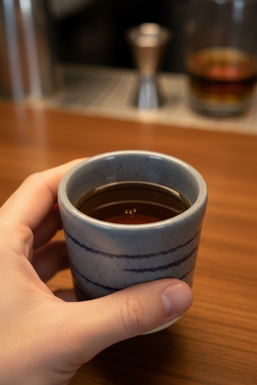 Hand holding tumbler
