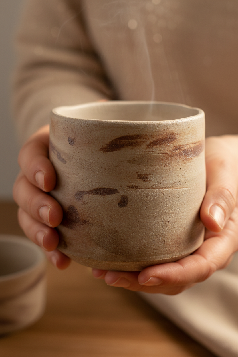 Hands holding mug
