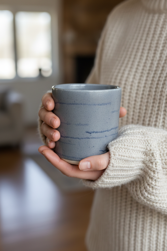 Hands holding tumbler
