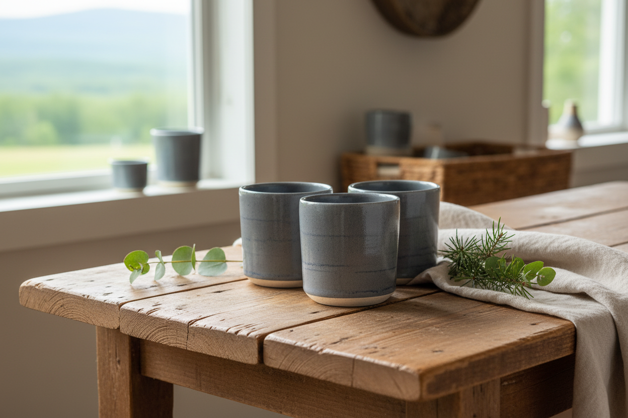 Tumblers on wooden surface